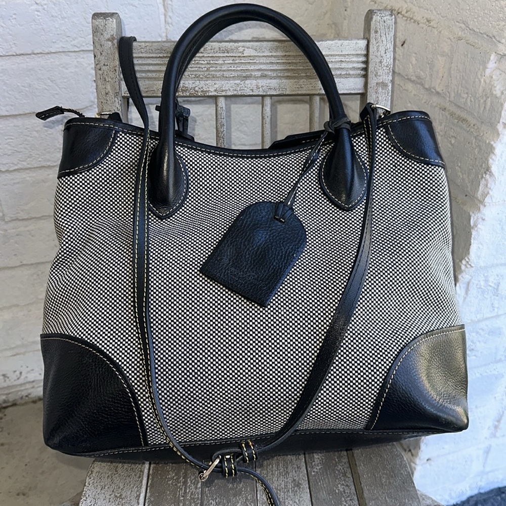 SET Dooney & Bourke Satchel CANVAS/LEATHER XLg TOTE & Crossbody Checkered Bag - Picture 7 of 16